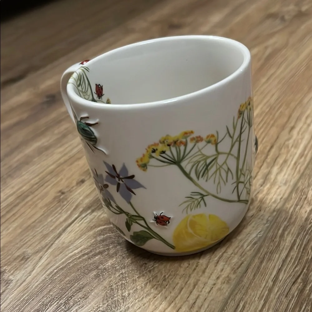 Anthropologie “M” White Floral Mugs Elegant Dining Collection - Picture 4 of 8